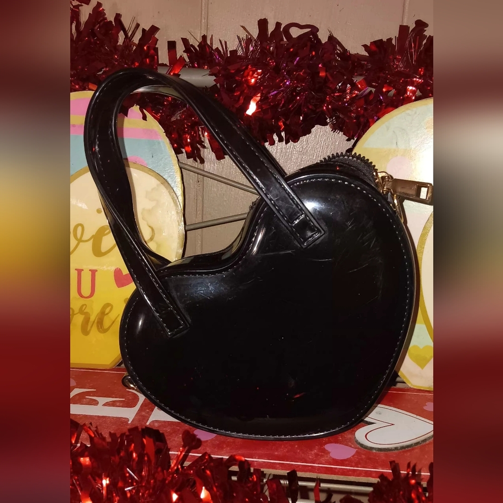 Black Patton Leather Heart Shape Purse